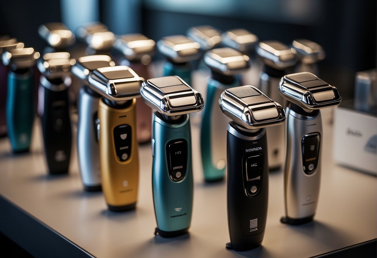 A variety of electric razors displayed with user reviews and ratings