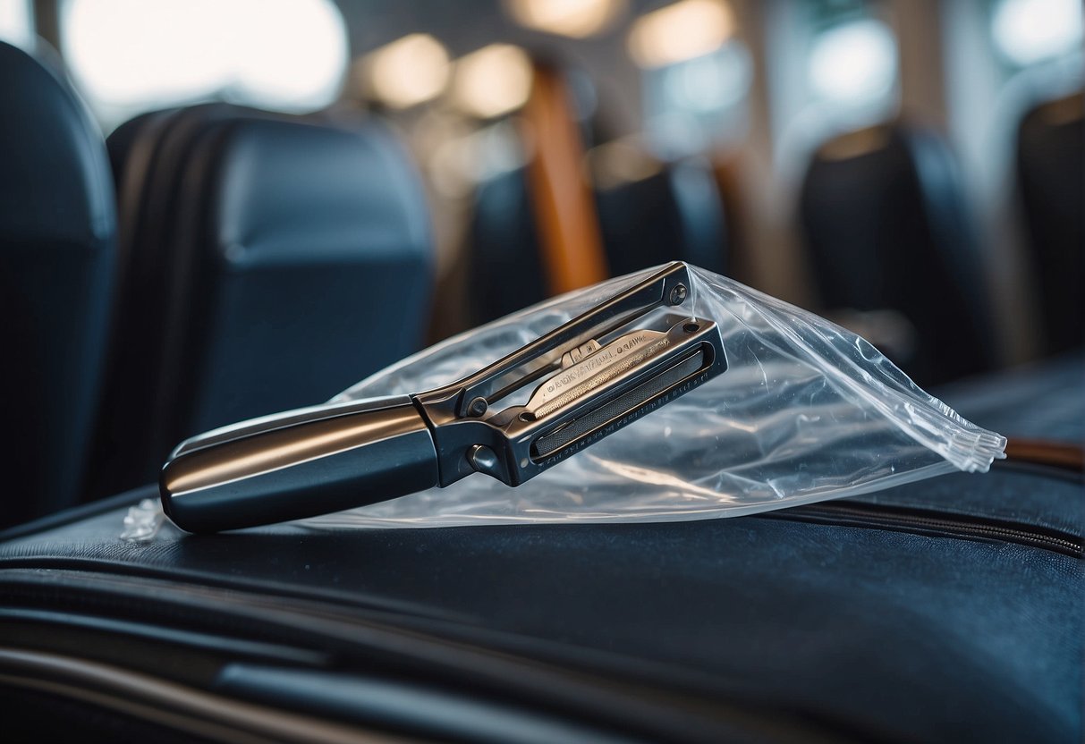 A razor placed inside a clear plastic bag in a carry-on luggage