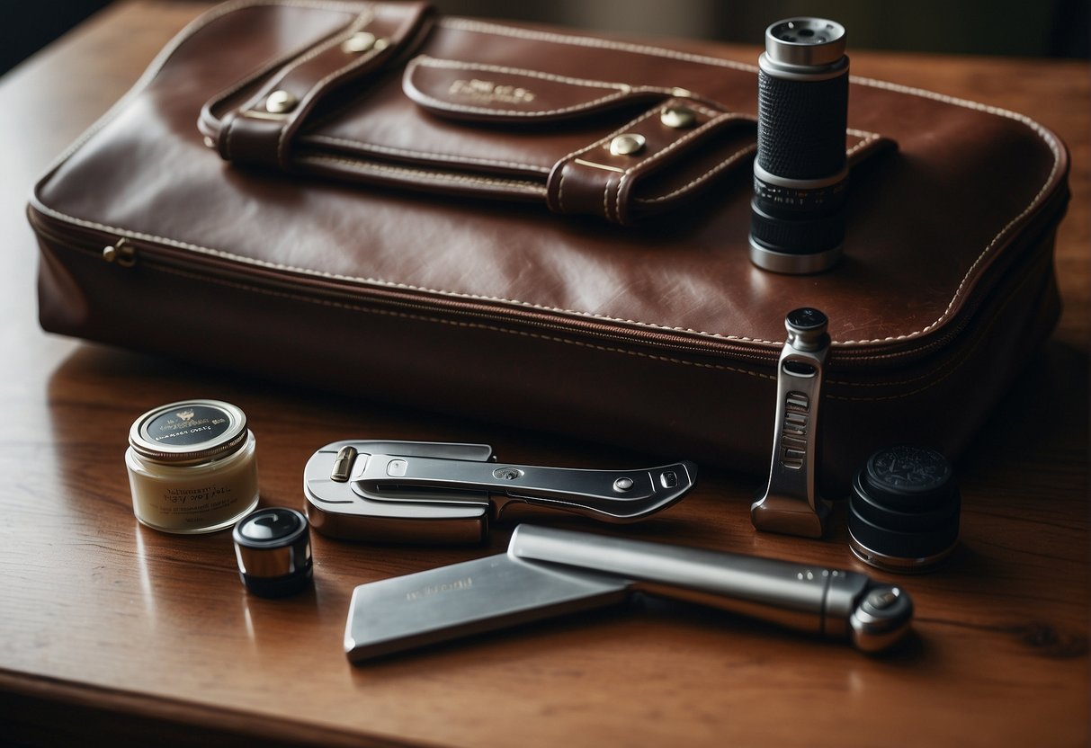 A razor and travel essentials laid out in a compact carry-on bag