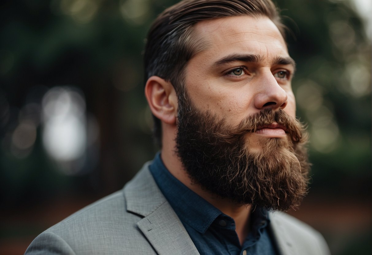 A bearded bear with a strong jawline and defined facial features