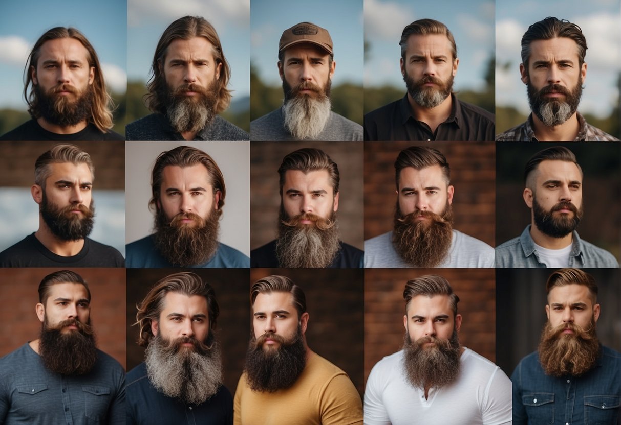 A variety of beards on different bear species, from long and shaggy to short and neat, showcasing the diversity of bear facial hair