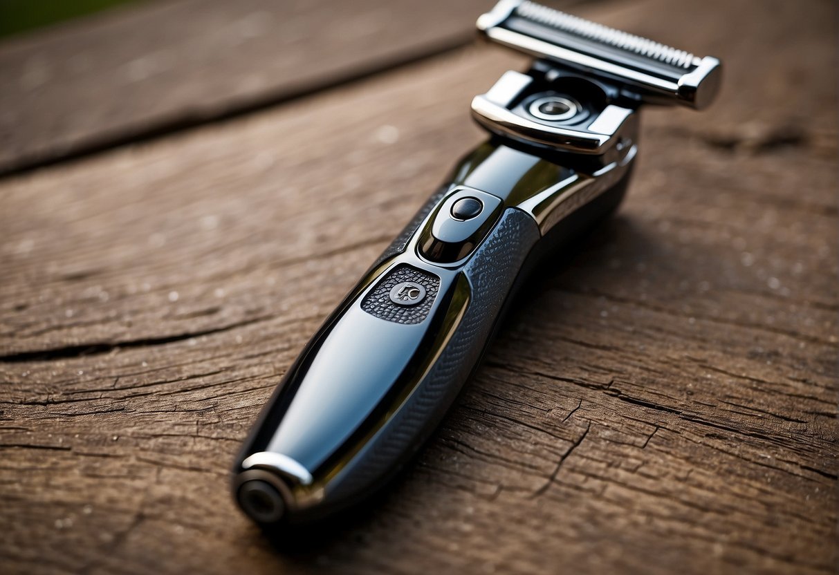 A man browsing through a selection of men's razors in a well-lit and organized store display