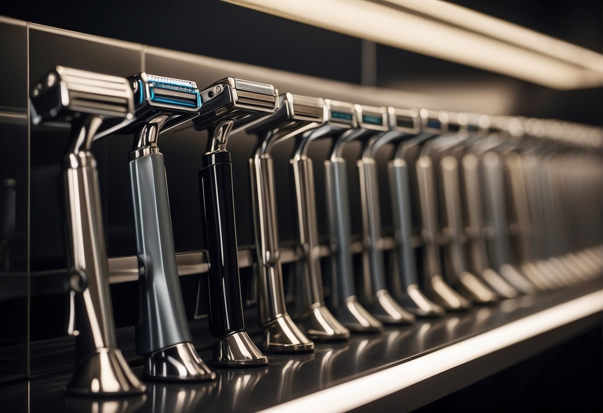 Top men's razor brands and models showcased on a sleek display shelf