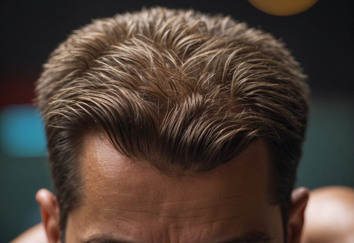 A scalp with hair follicles growing and being stimulated to promote hair growth