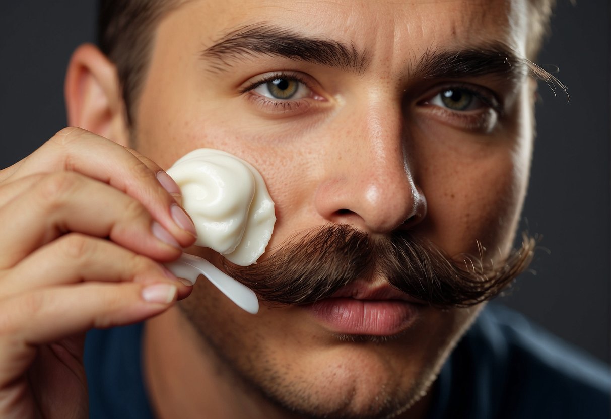 A man with a thick, well-groomed mustache, known as an Oberlippenbart, stands proudly on the face of a gentleman