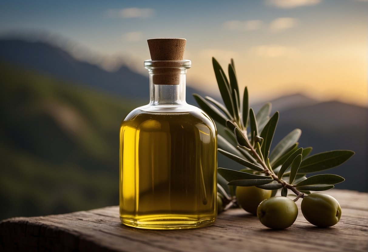 A bottle of olive oil next to a beard, with a soft and strong appearance