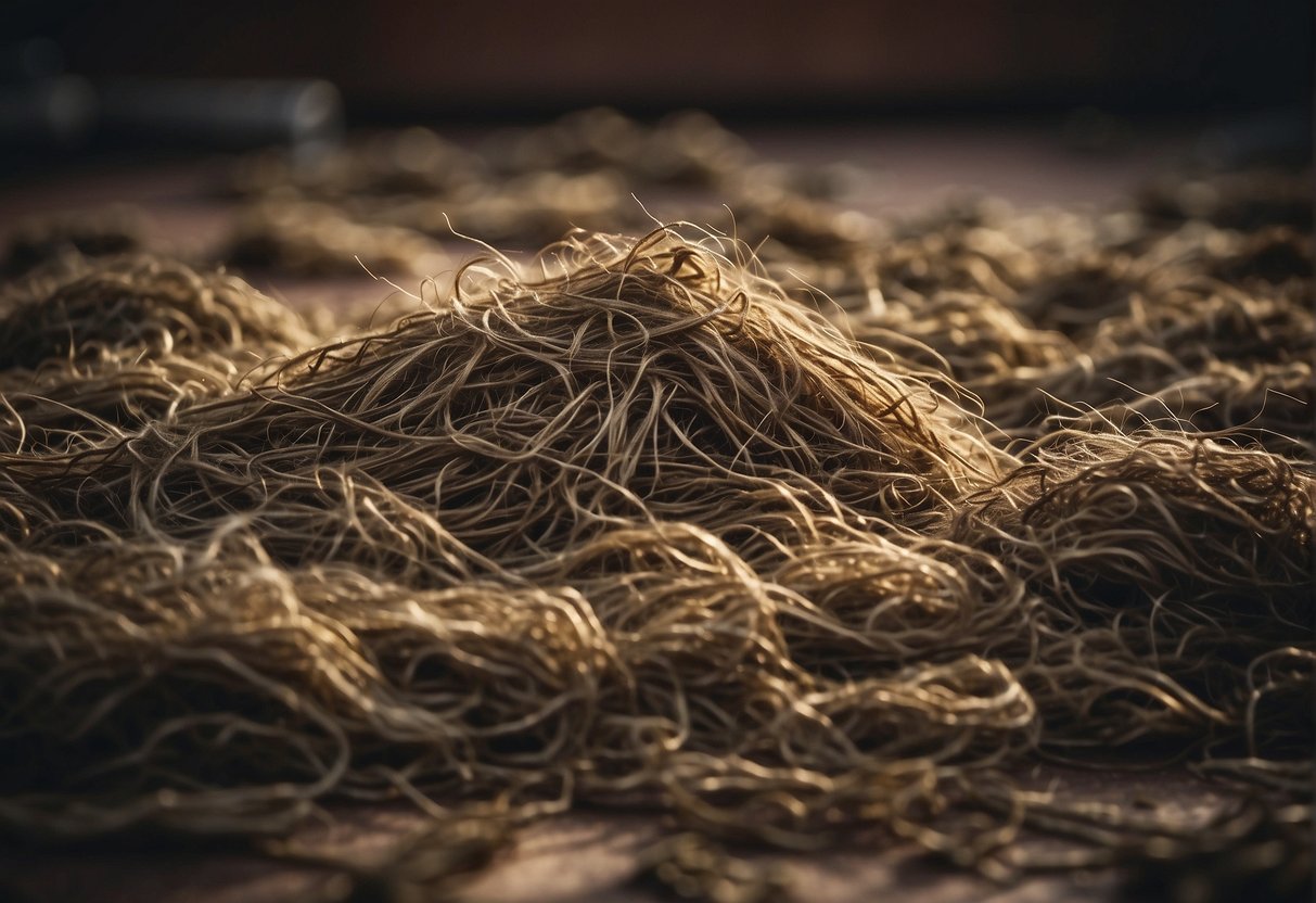 A pile of disheveled hair, scattered on the floor