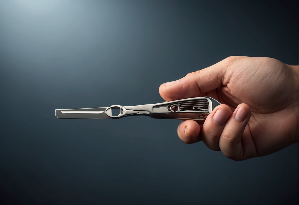 A hand holding a bald head razor, demonstrating easy maneuverability and user-friendly design