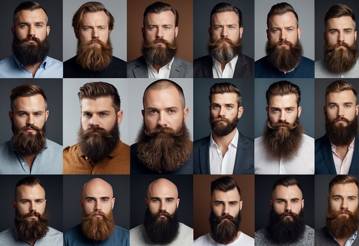 A variety of different beard styles displayed with a question "Welcher Bart passt zu mir?" in bold lettering