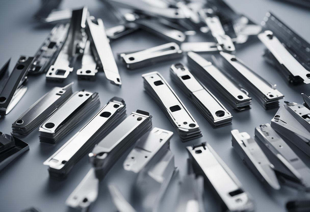 A variety of razor blades laid out on a clean, white surface for testing. Each blade is sharp and ready for use