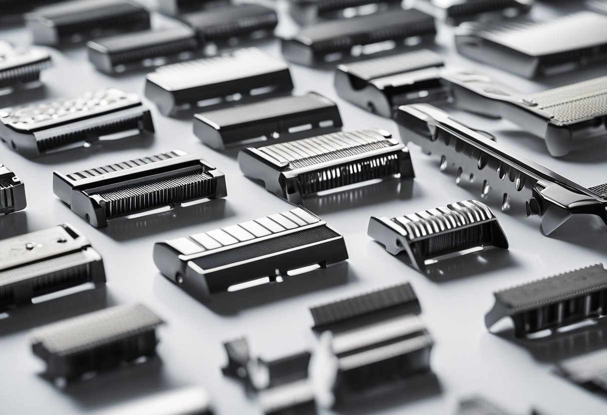 A variety of razor blades laid out on a clean, white surface for testing. The focus is on finding the sharpest and most comfortable option for skin