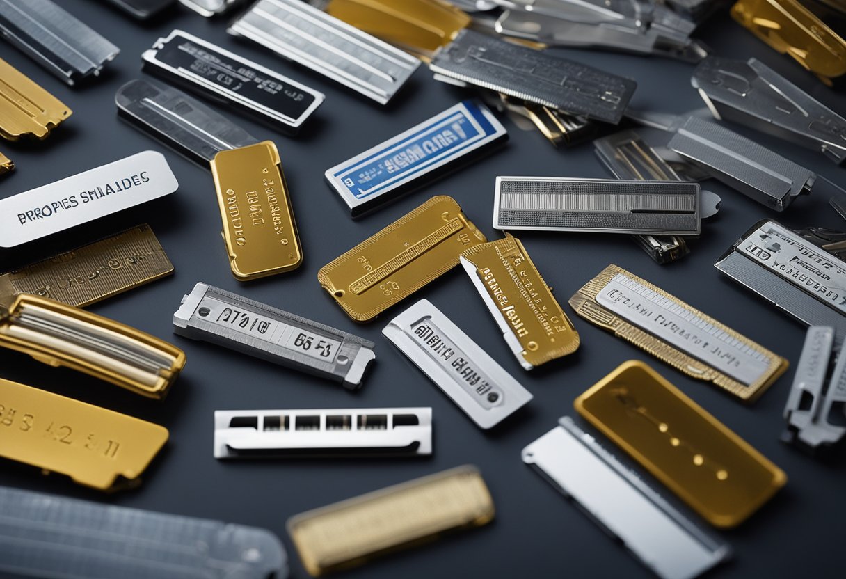 A variety of razor blades are displayed on a table, with a focus on their sharpness and suitability for different skin types