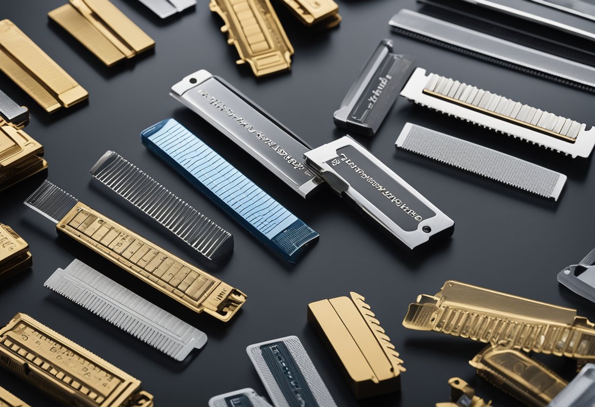 A variety of razor blades are lined up for testing, with innovative features highlighted. The focus is on finding the sharpest choice for different skin types