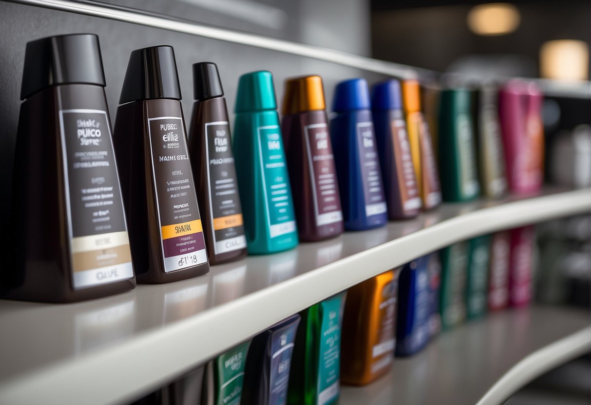 A lineup of various shaving gels with different packaging and labels, arranged neatly on a shelf with a clean and modern background