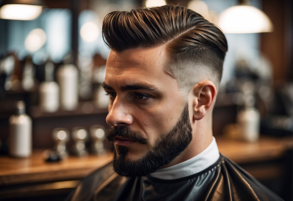 A barber expertly styles sideburns with precision tools and trendy techniques